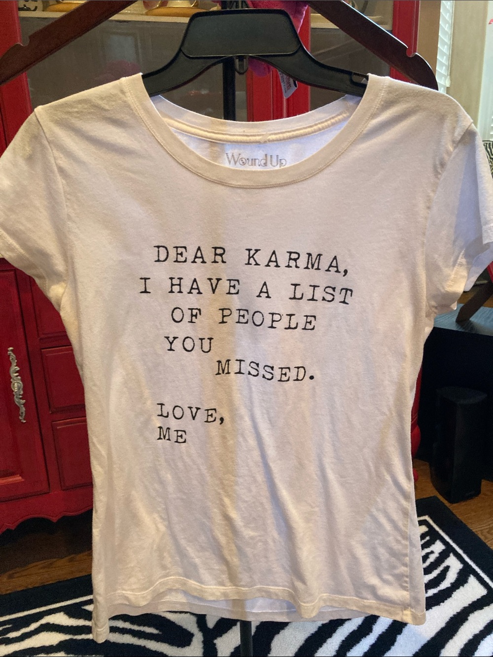 Wound Up White Graphic Tee with Black Text